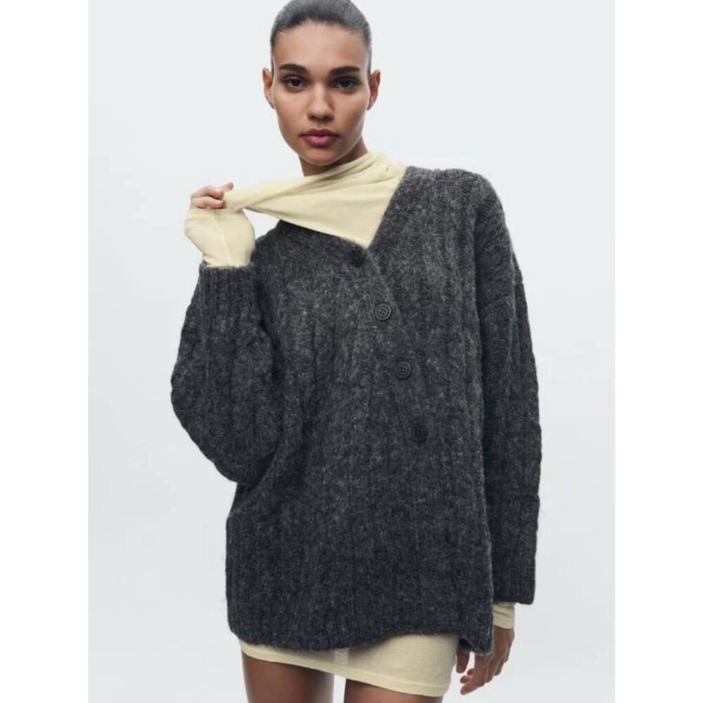 NWT Zara Asymmetric Buttoned Knit Cardigan